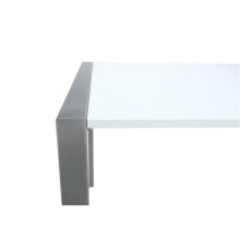 Étkezőasztal, nyitható, MDF/fém, fehér extra magasfényű HG/ezüst, DARO