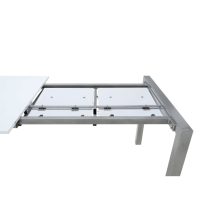 Étkezőasztal, nyitható, MDF/fém, fehér extra magasfényű HG/ezüst, DARO