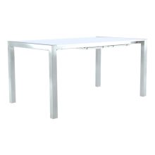 Étkezőasztal, nyitható, MDF/fém, fehér extra magasfényű HG/ezüst, DARO
