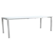 Étkezőasztal, nyitható, MDF/fém, fehér extra magasfényű HG/ezüst, DARO