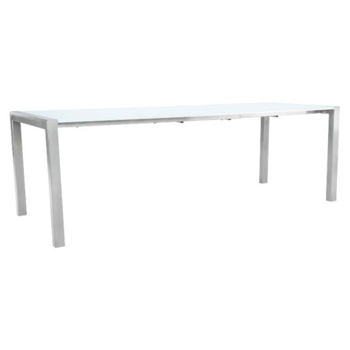 Étkezőasztal, nyitható, MDF/fém, fehér extra magasfényű HG/ezüst, DARO