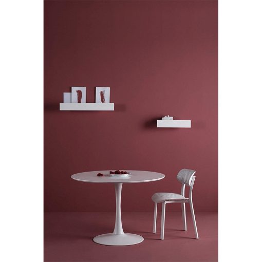 Étkezőasztal, kerek, fehér, matt, REVENTON