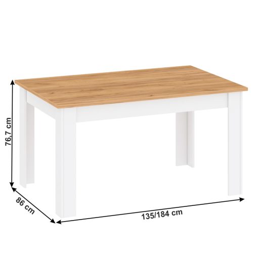Étkezőasztal, fehér alba/tölgy craft arany, LANZETTE S