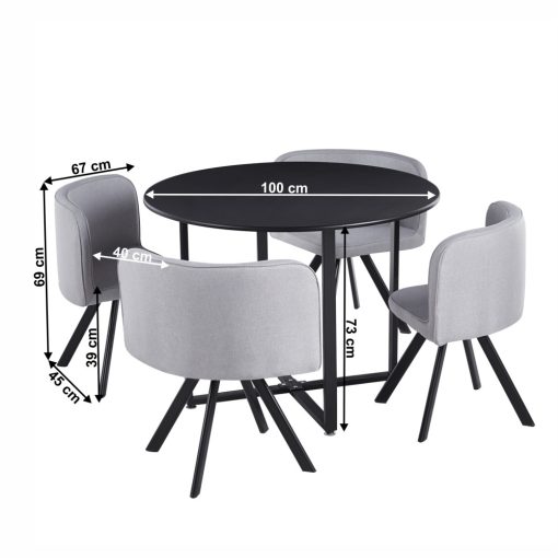 Étkező szett 1+4, fekete/világosszürke, BEVAN NEW