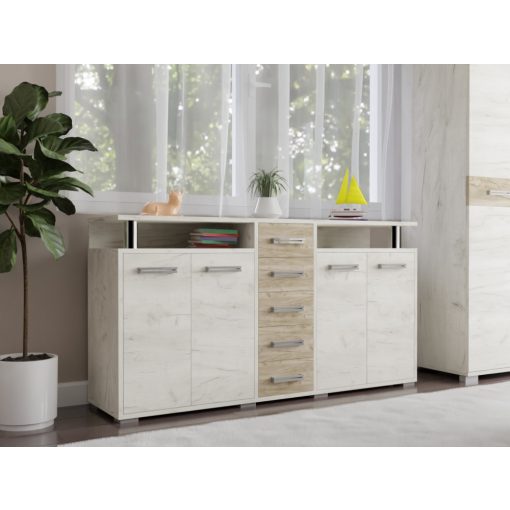 Arizóna 166 cm komód Fehér kraft korpusz - Fehér kraft front és Szürke kraft fiókelő