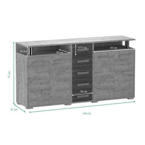 Arizóna 166 cm komód Fehér kraft korpusz - Fehér kraft front és Szürke kraft fiókelő