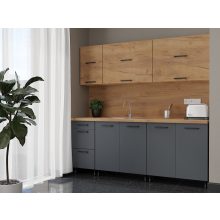 Melinda 200 cm konyhabútor antracit alsó és arany craft felső elemekkel