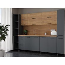 Melinda 260 cm konyhabútor antracit alsó és arany craft felső elemekkel