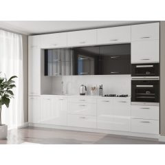 Milánó konyha magasfényű fehér-fekete szín 340 cm