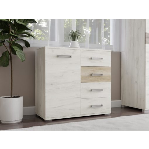 Arizóna 90 cm komód Fehér craft korpusz - Fehér craft front és Szürke kraft fiókelő
