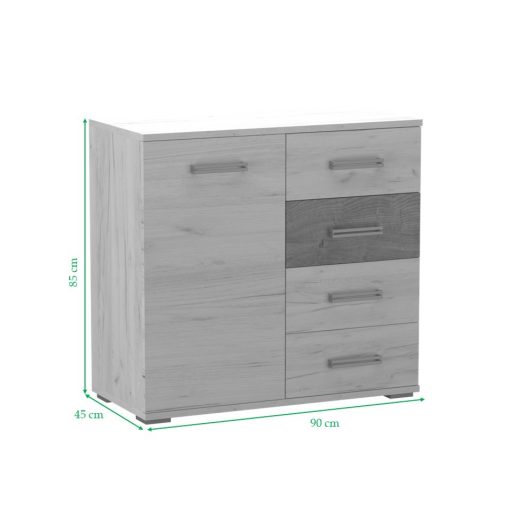 Arizóna 90 cm komód Fehér craft korpusz - Fehér craft front és Szürke kraft fiókelő