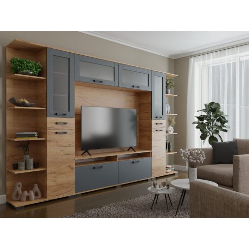 Ancona nappali 320cm szekrénysor Arany craft -Antracit színkombináció  -4-