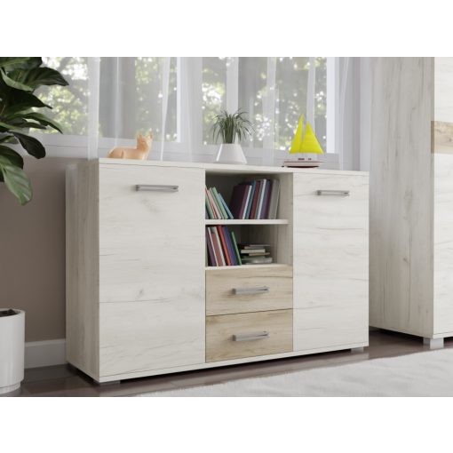 Arizóna 135 cm komód Fehér kraft korpusz - Fehér kraft front és Szürke kraft fiókelő