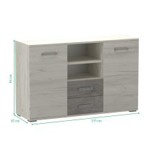 Arizóna 135 cm komód Fehér kraft korpusz - Fehér kraft front és Szürke kraft fiókelő