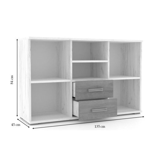 Arizóna 135 cm komód Fehér kraft korpusz - Fehér kraft front és Szürke kraft fiókelő