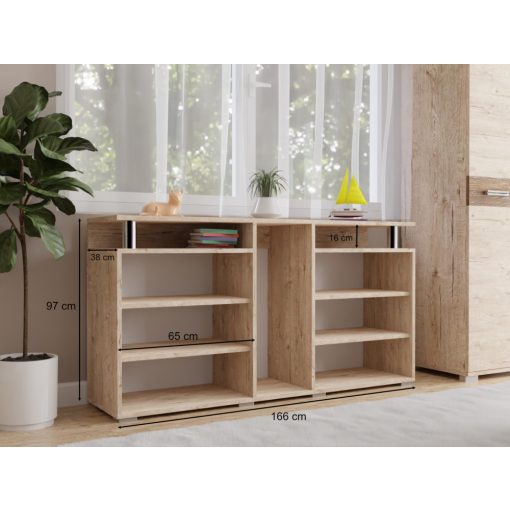 Arizóna 166 cm komód Sherwood korpusz - Sherwood front és dohány craft fiókelő