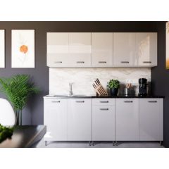   Anett 200 cm konyhabútor Fehér korpusz, magasfényű fehér MDF front