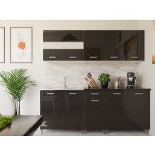 Anett 200 cm konyhabútor Fehér korpusz, magasfényű fekete MDF front