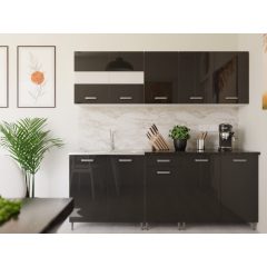   Anett 200 cm konyhabútor Fehér korpusz, magasfényű fekete MDF front