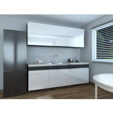 Minerva 220 cm konyhabútor Fehér korpusz -  Magasfényű fehér / Antracit front