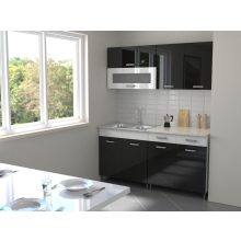 Luca 160 cm konyhabútor Fehér korpusz - Magasfényű MDF fekete front - Magasfényű MDF fehér fiókelő és Magasfényű MDF fehér üvegkeret