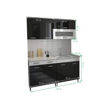 Luca 160 cm konyhabútor Fehér korpusz - Magasfényű MDF fekete front - Magasfényű MDF fehér fiókelő és Magasfényű MDF fehér üvegkeret