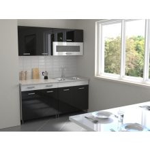 Luca 160 cm konyhabútor Fehér korpusz - Magasfényű MDF fekete front - Magasfényű MDF fehér fiókelő és Magasfényű MDF fehér üvegkeret