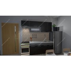  Lorina 210 cm konyhabútor Fehér korpusz - Fekete magasfényű MDF  front - Antracit magasfényű MDF  fiókelő és üvegkeret