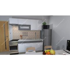   Lorina 210 cm konyhabútor Fehér korpusz - Fehér magasfényű MDF  front - Antracit magasfényű MDF  fiókelő és üvegkeret