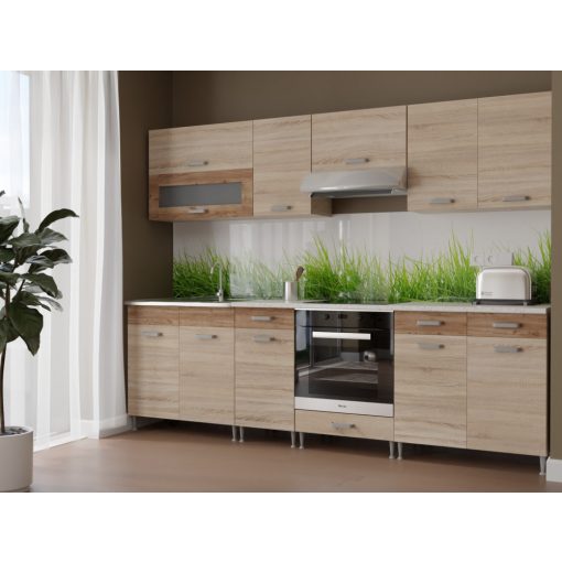 Csenge ll 260 cm konyhabútor Sonoma korpusz - Sonoma front - dohány craft fiókelő