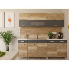   Emma 200 cm konyhabútor Sonoma korpusz - Canyon tölgy és antrarit front kombináció