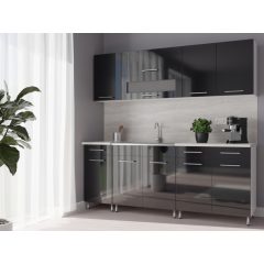   Luca 200 cm konyhabútor Fehér korpusz - Magasfényű MDF fekete front 