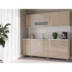   Luca 200 cm konyhabútor Fehér korpusz - Magasfényű MDF homok front 
