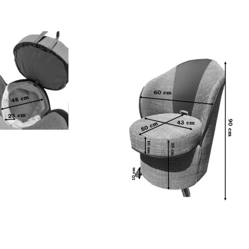 Budapest fotel tárolóval Sötét szürke szövet - Világos szürke szövet háttámla csíkkal