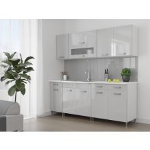 Luca 200 cm konyhabútor Fehér korpusz - Magasfényű MDF szürke front 