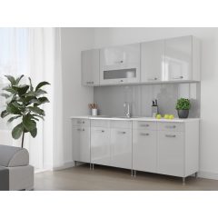   Luca 200 cm konyhabútor Fehér korpusz - Magasfényű MDF szürke front 