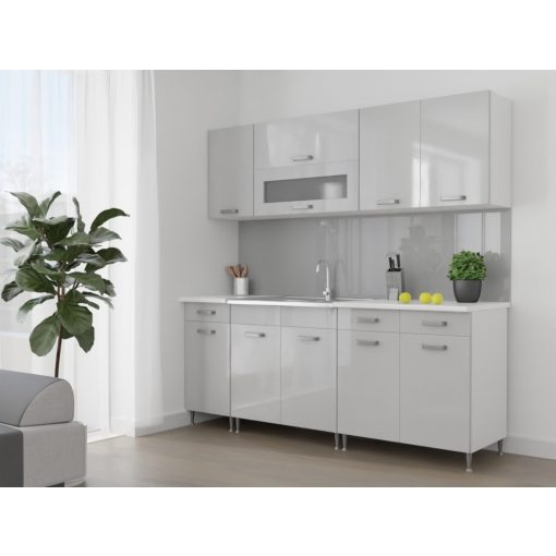 Luca 200 cm konyhabútor Fehér korpusz - Magasfényű MDF szürke front 