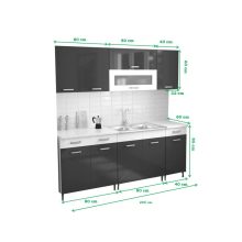 Luca 200 cm konyhabútor Fehér korpusz - Magasfényű MDF szürke front 