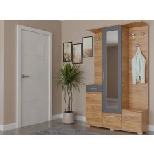 Arizóna előszoba szekrény Arany Craft korpusz - Arany Craft front és Antracitt fiókelő tükörrel