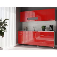   Luca 200 cm konyhabútor Fehér korpusz - Magasfényű MDF piros front 