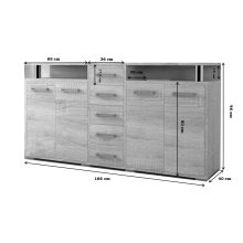 Budapest 166 cm  komód Szürke kraft korpusz - Szürke kraft front és Fehér craft fiókelő