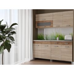   Csenge II 160 cm konyhabútor  Sonoma korpusz - Sonoma front - Dohány craft fiókelő és üveges keret