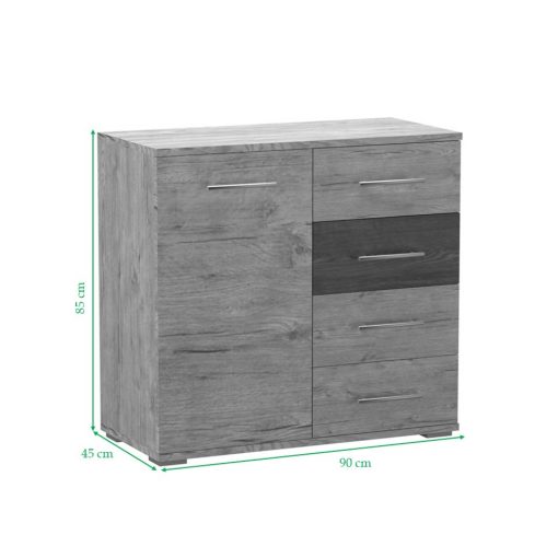 Budapest 90 cm komód Szürke craft korpusz - Szürke craft front és Fehér craft fiókelő