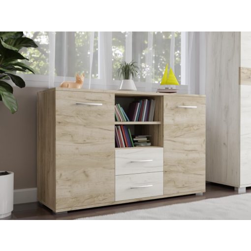 Budapest 135 cm komód Szürke craft korpusz - Szürke kraft front és Fehér craft fiókelő