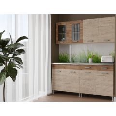   Zsófia II 160 cm konyhabútor Sonoma korpusz - Sherwood front - Dohány craft fiókelő és üvegkeret