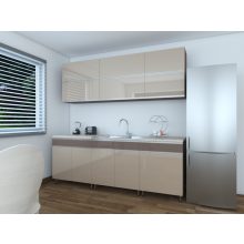 Minerva 220 cm konyhabútor Fehér korpusz -  Magasfényű bézs / Cappuccino front 