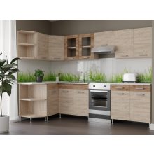 Zsófia sarokkonyha Sonoma korpusz - Sherwood front - dohány craft fiókelő és üvegkeret