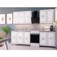 Italy 200 cm konyhabútor Fehér korpusz - Fehér famintás front , festett minta, lakkozott felületű front