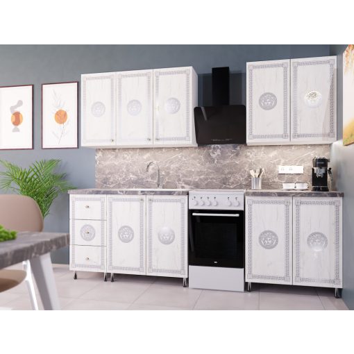 Italy 200 cm konyhabútor Fehér korpusz - Fehér famintás front , festett minta, lakkozott felületű front