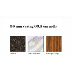 38 mm vastagságú 63,5 cm mélységű munkalap 